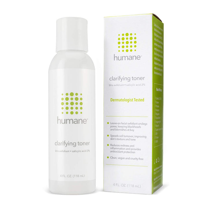 Humane Clarifying Toner for Face - 2% BHA Liquid Salicylic Acid - Pore Minimizer and Face Exfoliator - Gentle for All Skin Types - Removes Excess Oil, Dead Skin Cells, and Grime - 4 Ounce