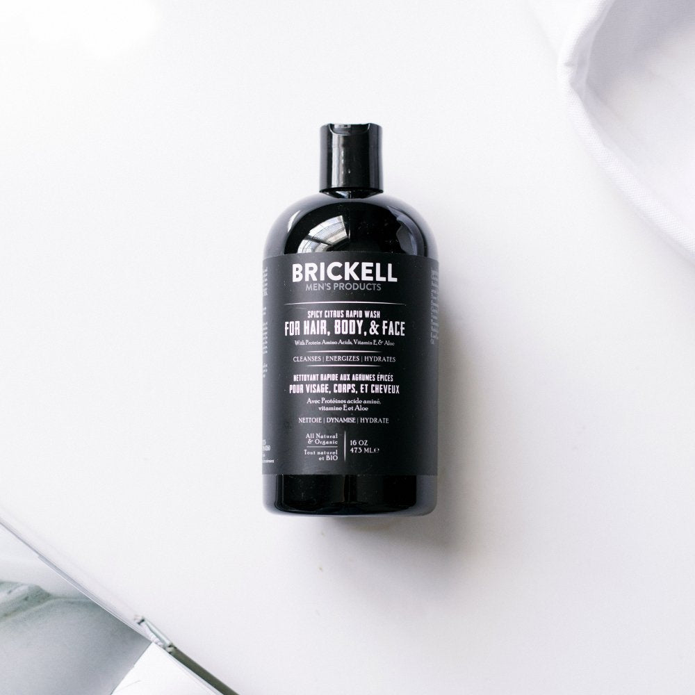 16oz , Spicy Citrus : Brickell Men's Rapid Wash - 3 in 1 Body Wash for Men - Natural & Organic (16oz, Spicy Citrus)