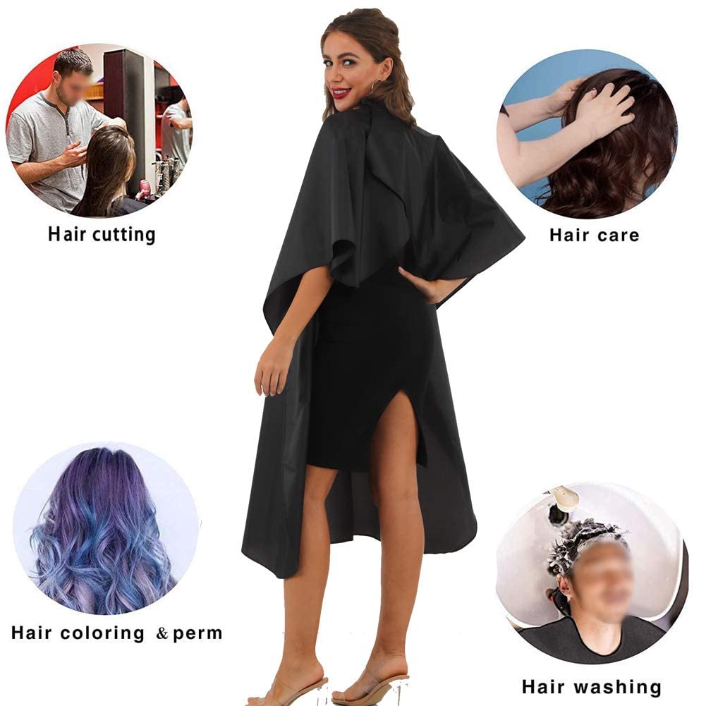 BSFHH Black Barber Cape, Professional Nylon Waterproof Hair Cutting Cape with Snap Closure Salon Cape, 59 x 47 Hairdressing Cape for Haircut, Coloring, Makeup, Styling (8 Pack)