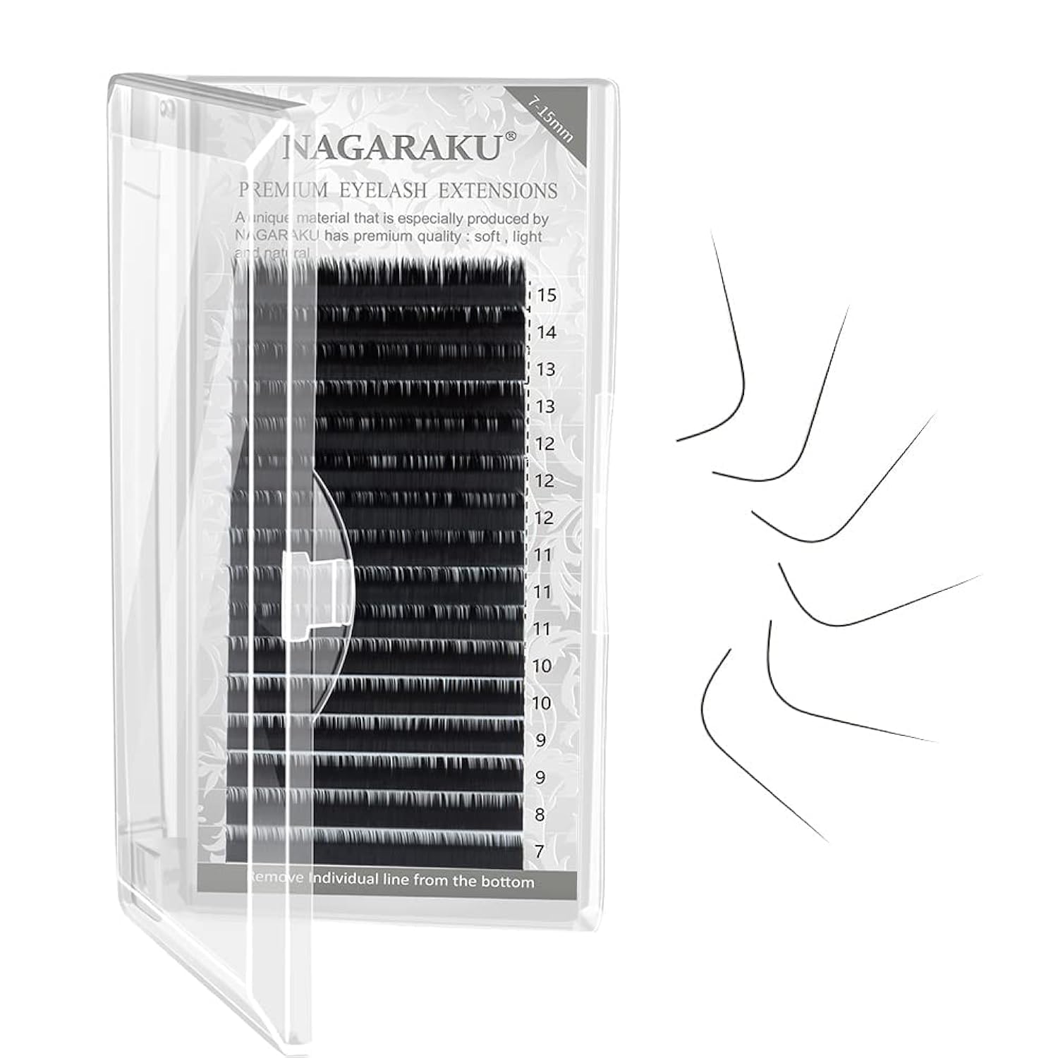 NAGARAKU Eyelash Extensions Individual Lashes 0.07 N (M) curl 7-15mm Mix Faux Mink Classic Volume 16 rows Soft Natural