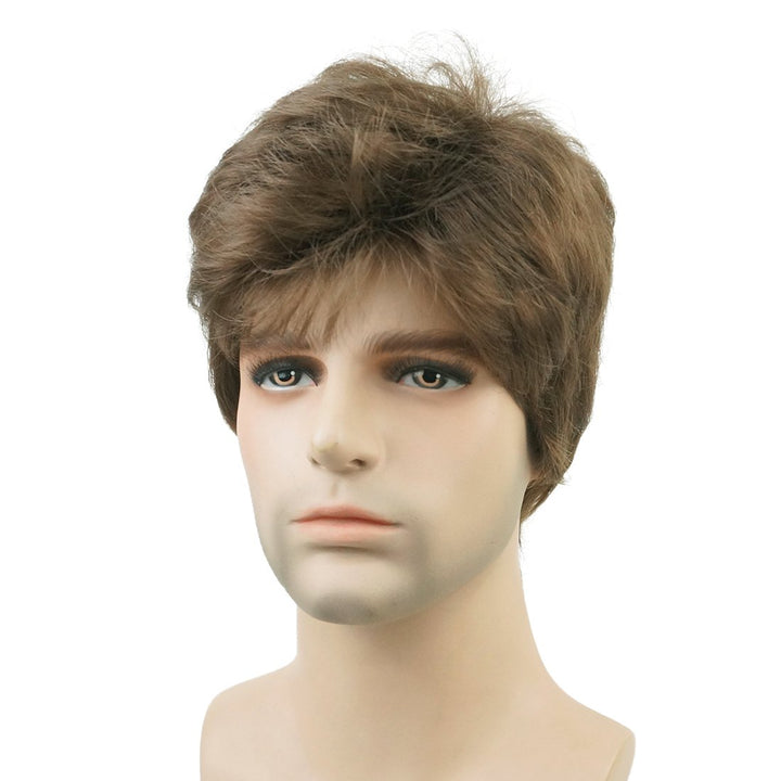 Lydell Men Wig Natural Short Straight Hair Synthetic Full Wigs (Medium ash brown)