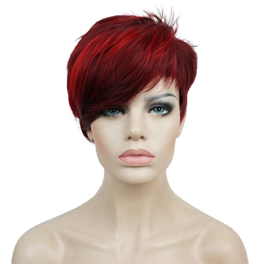 #99J-20C: Aimole Synthetic Short 6 Inches Red/Drakest Brown Straight Wig Heat Resistant Full Capless Hair Party Wig(99J-20C)
