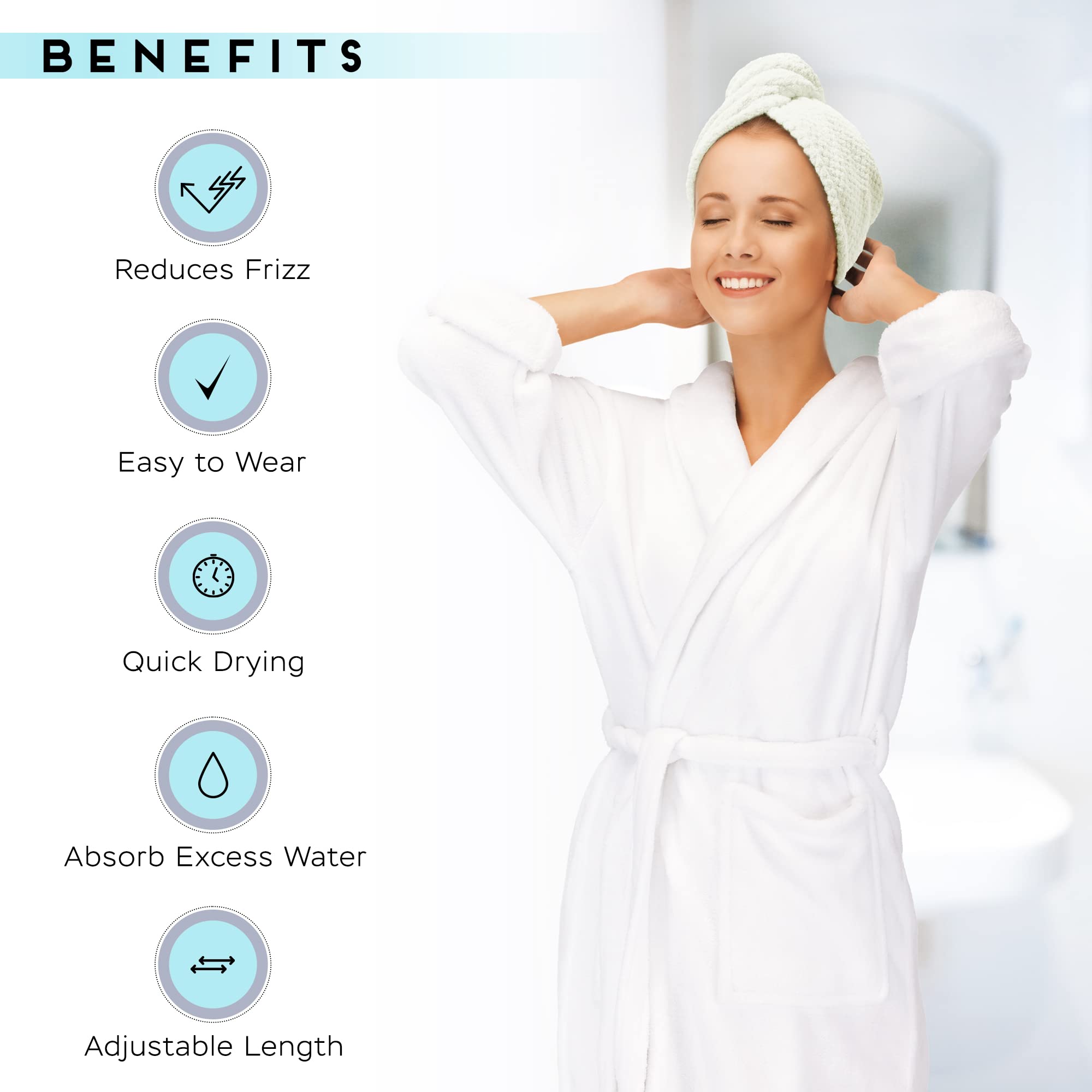 SimpleField 2 Pack Microfiber Hair Towel Wrap for Women, Anti Frizz Quick Drying Hair Turban for All Hair Style, Absorbent and Lightweight (Ivory)