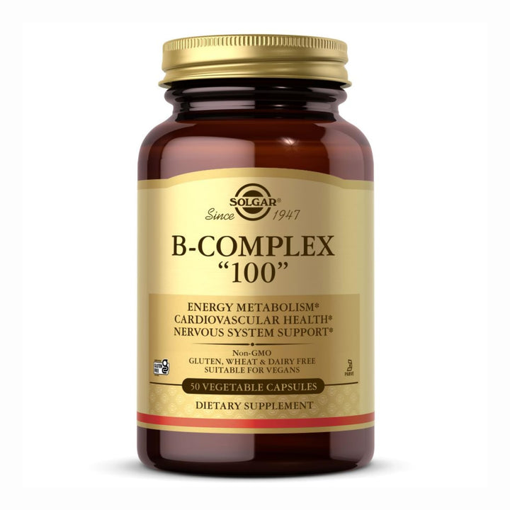 Solgar B-Complex 100, 50 Vegetable Capsules - Nervous System Support - Supports Energy Metabolism - Non-GMO, Vegan, Gluten Free, Dairy Free, Kosher - 50 Servings