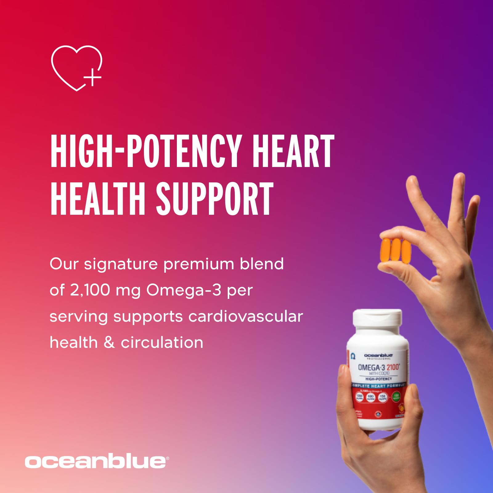 Oceanblue Professional Omega-3 2100 with CoQ10 – 90 ct – Triple Strength Fish Oil Supplement with High-Potency EPA and DHA, and CoQ10 – Orange Flavor (30 Servings)