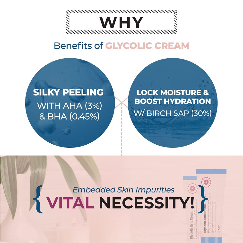 A'PIEU Glycolic Acid Cream, 1.69 fl oz (50 ml) Korean Facial Exfoliating Peeling gel with Glycolic Acid