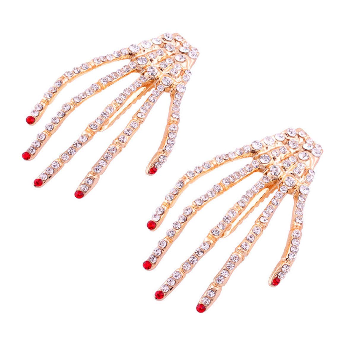 2Pcs Alloy Rhinestone Skeleton Claws Skull Hand Hair Clip Hairpin Zombie Punk Horror Bobby Claw Barrette Fashion Hair Accessories For Women Cosplay