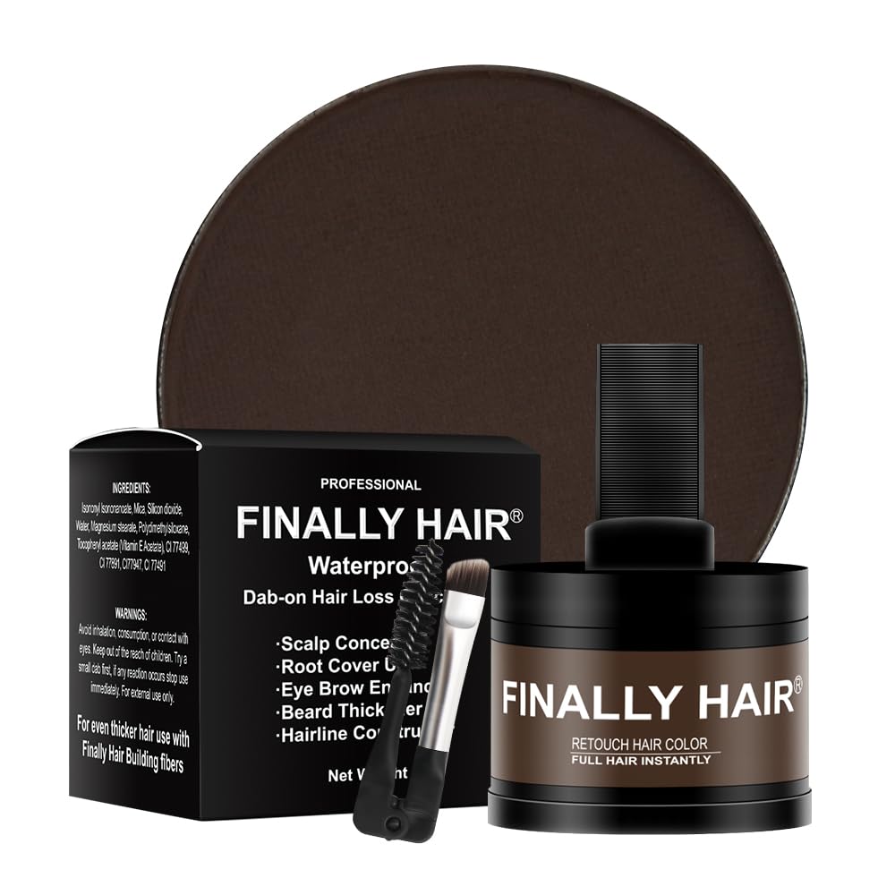 Finally Hair Medium Brown Dab-on Hair Fibers & Hair Loss Concealer, Hairline Creator, Eye Brow Enhancer, and Beard Filler. Dab-on Hair Fiber Shadow Powder (Medium Brown)