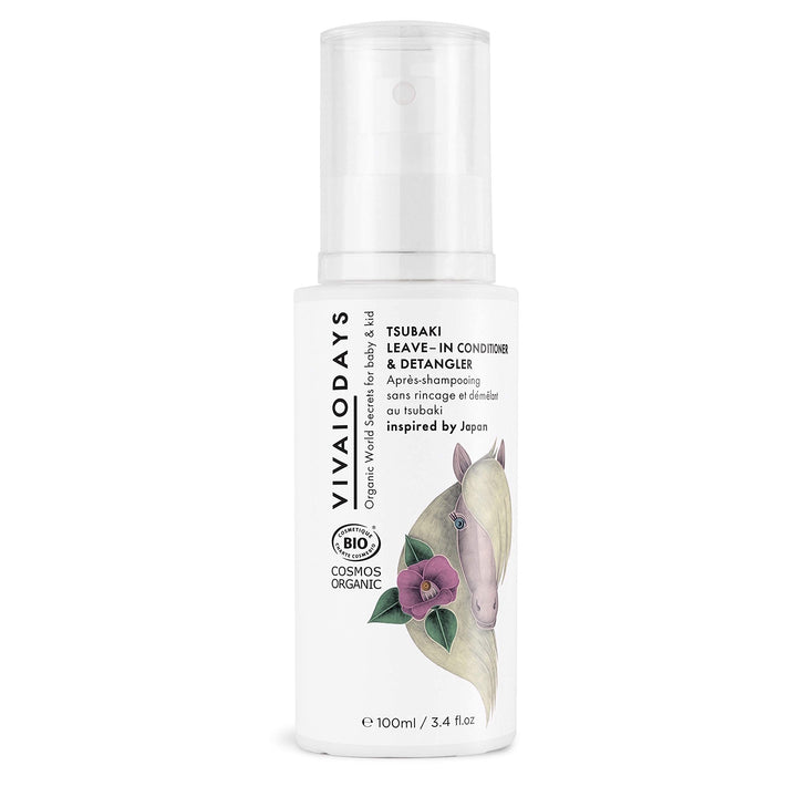 VIVAIODAYS Organic Tsubaki Kids Leave-In Conditioner & Detangler, for Tearless, Easy Hair Combing (3.4 oz | 100 ml)
