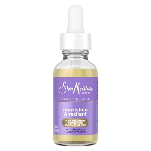 SheaMoisture Melanin Care 4-in-1 Acne Treatment Serum with 2% Salicylic Acid Nourished & Radiant for Calming, Hydrating & Treating Acne, with Niacinamide +Elderberry Complex, 1 Fl oz