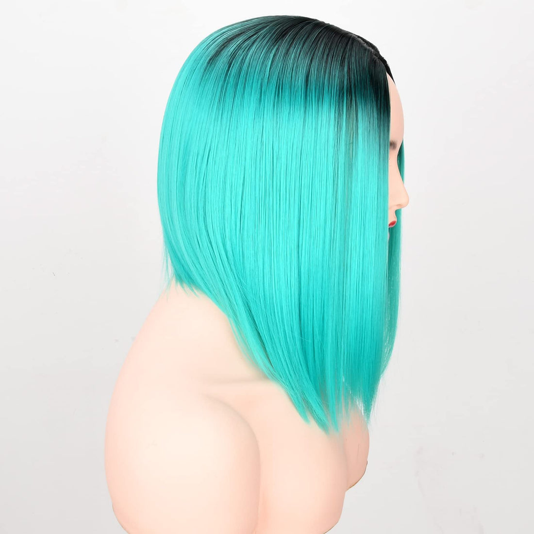 #1B/Blue: Ahairbeauty Ombre Color Short Bob Straight Synthetic None Lace Hair Wigs Dark Roots For Women (Black &Aqua Blue) (#1B/Blue)