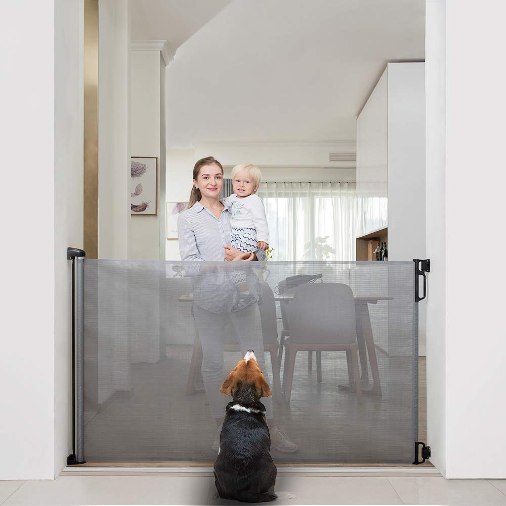 EasyBaby Extra Wide and Extra Tall Retractable Baby Gate Extends up to 71 Wide, 39.3 (100cm) Tall, Grey/Pet Retractable Gates for Stairs, Doorways, Hallways, Indoor and Outdoor