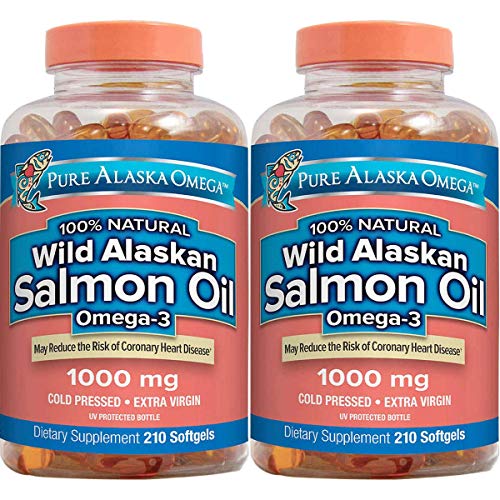 Pure Alaska Omega-3 Wild Alaskan Salmon Oil 1000mg Softgels 2 Packs (210-Count Each)