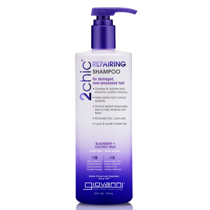 GIOVANNI 2chic Ultra-Repairing Shampoo Set - For Damaged, Over-Processed Hair, Helps Restore Hair's Natural Elasticity, Blackberry & Coconut Oil, Argan, Shea Butter, Color Safe - 24 Fl Oz Each