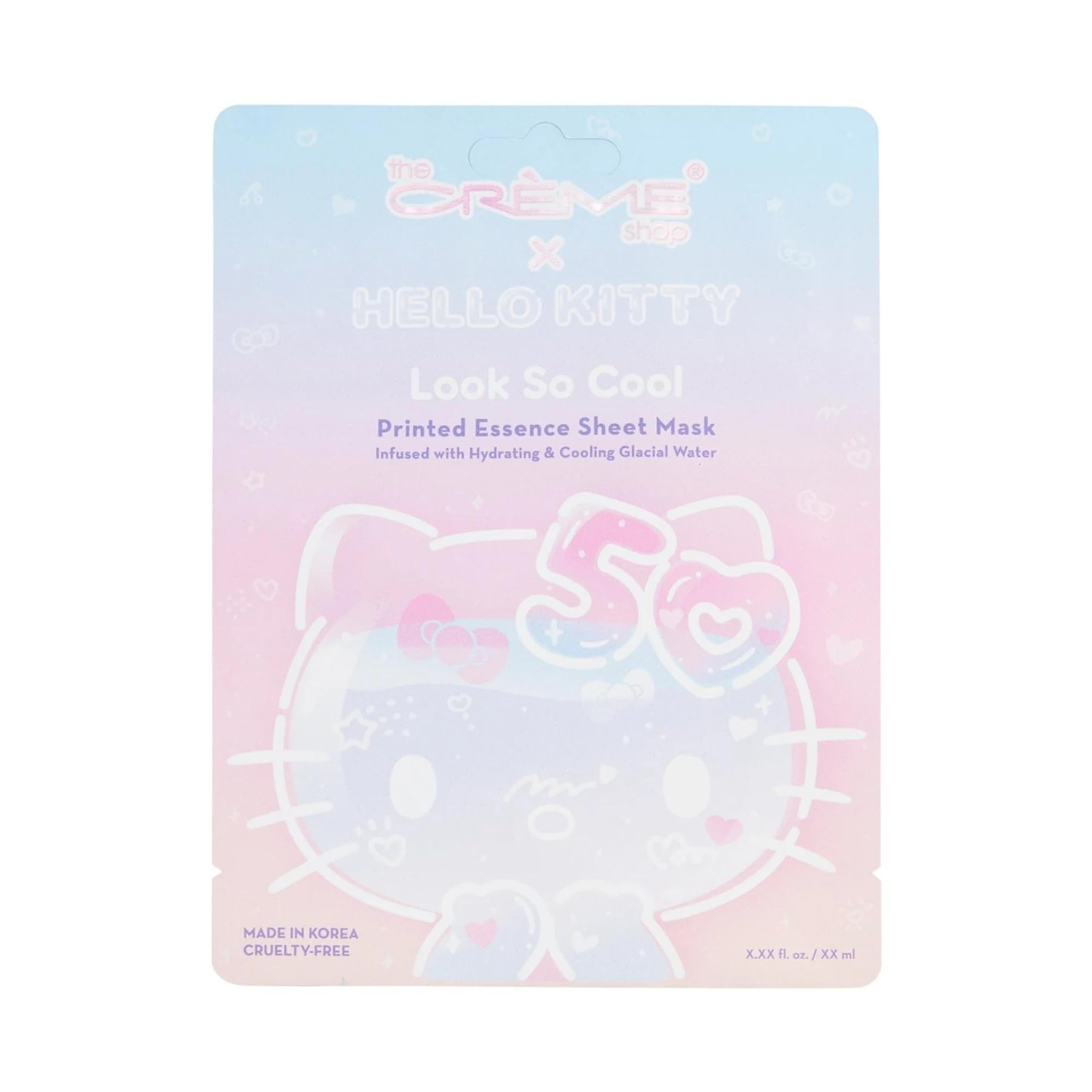The Crème Shop x Hello Kitty Look So Cool Printed Essence Sheet Mask, Infused with Hydrating and Cooling Glacial Water, Korean Face Mask - 50th Year Anniversary Limited Edition (Pack of 1)