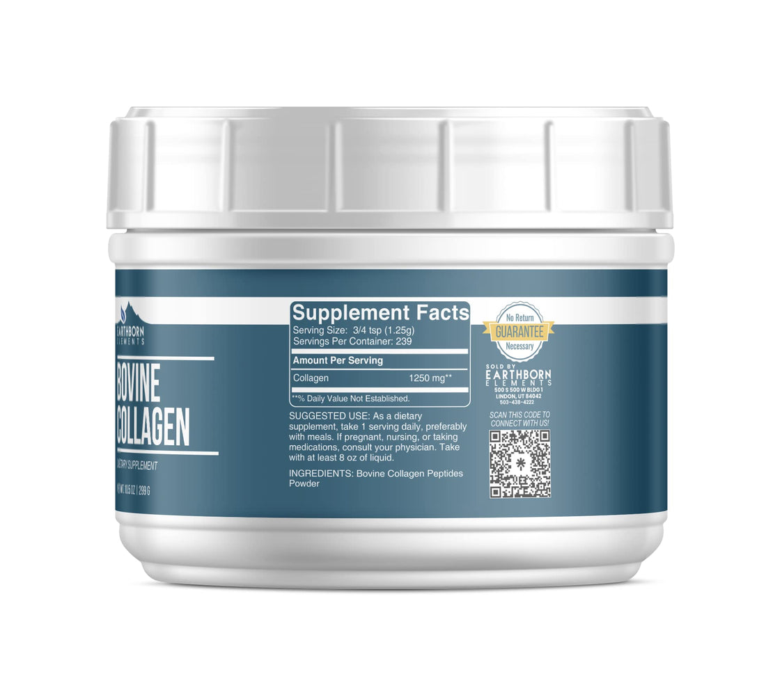 Earthborn Elements Bovine Collagen Peptides Powder 10.5 oz, Pure & Undiluted, Dietary Supplement