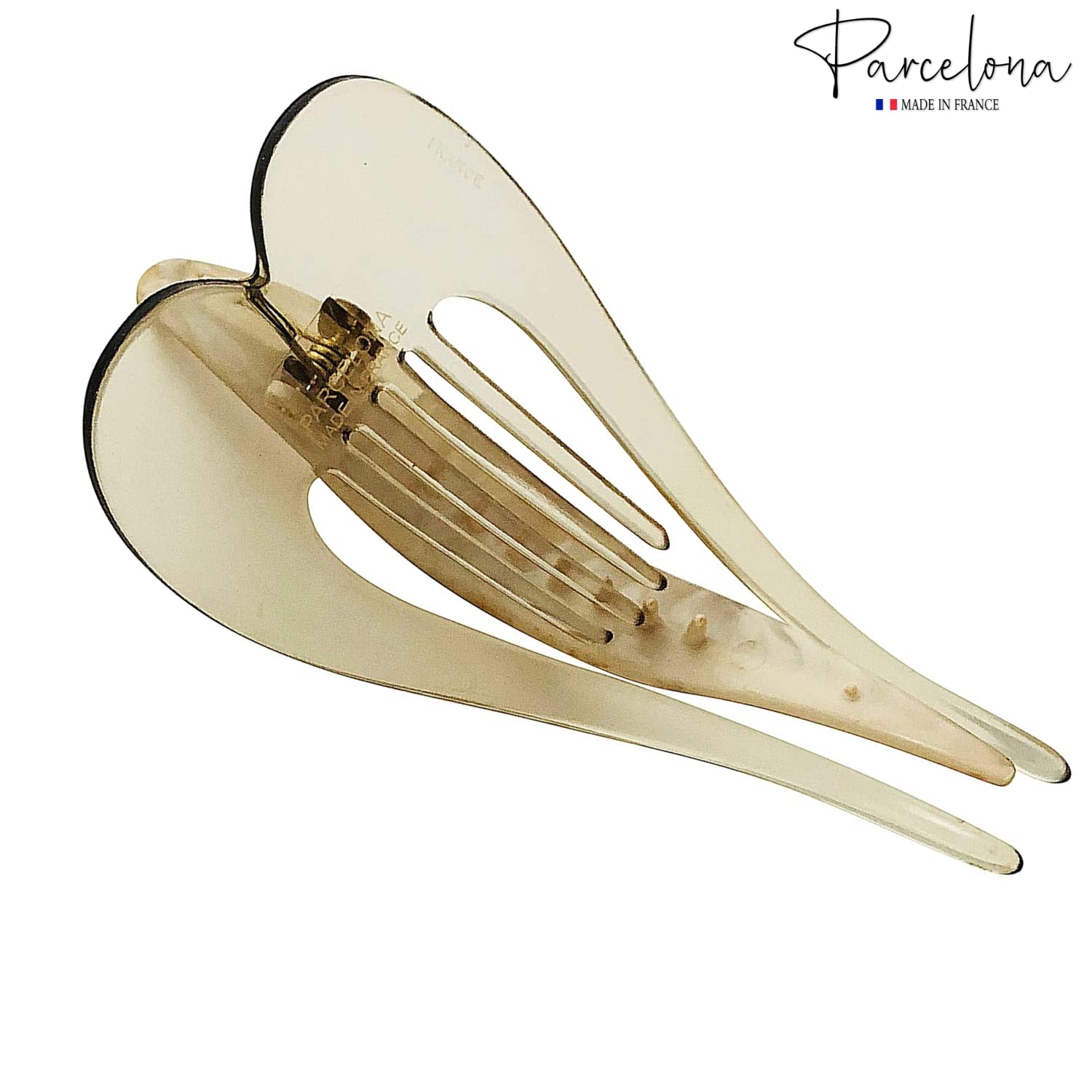 Parcelona French Pelican Ivory Cream Celluloid Acetate 5 Inch Salon Hinge Hair Claw Clip Slide in Secure Grip Clamp Clutcher for Fine and Long Hair