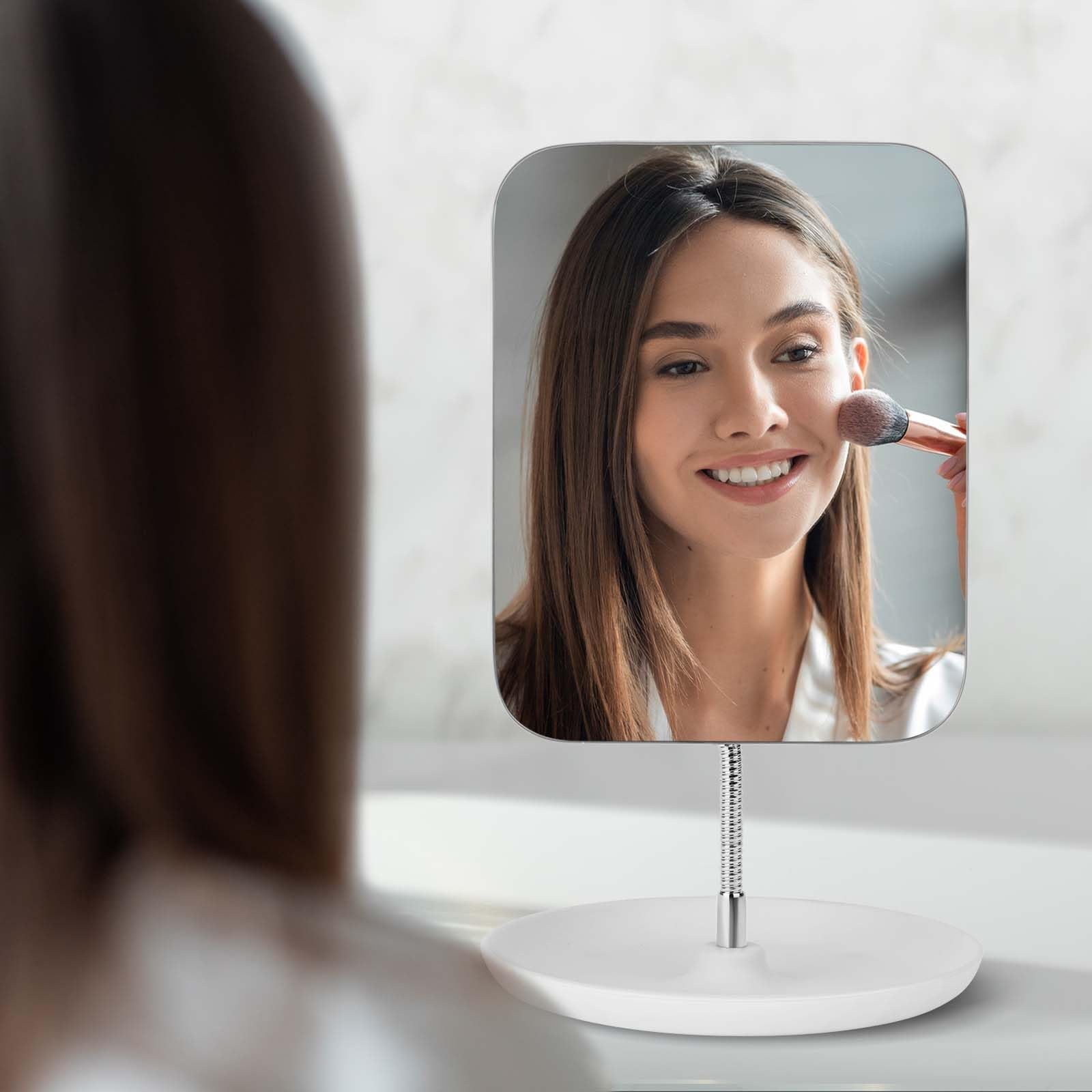 LFOYOU Table Vanity Mirror with Stand - Makeup Mirror for Desk - Adjustable Flexible Gooseneck, 360°Rotation Folding Portable Bathroom Shaving Cosmetic Mirror Square