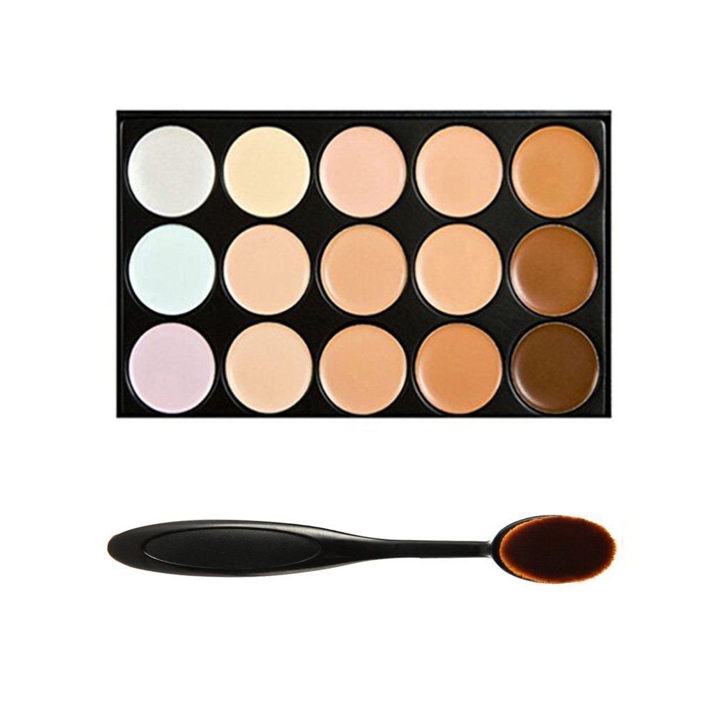 Boolavard Professional 15 Colour Concealer Camouflage Contour Eye Face Cream Makeup Palette with Cosmetics Oval Make up Brush (15 colours)