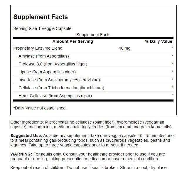 Swanson Anti-Gas Enzyme 123 Milligrams 90 Veg Capsules