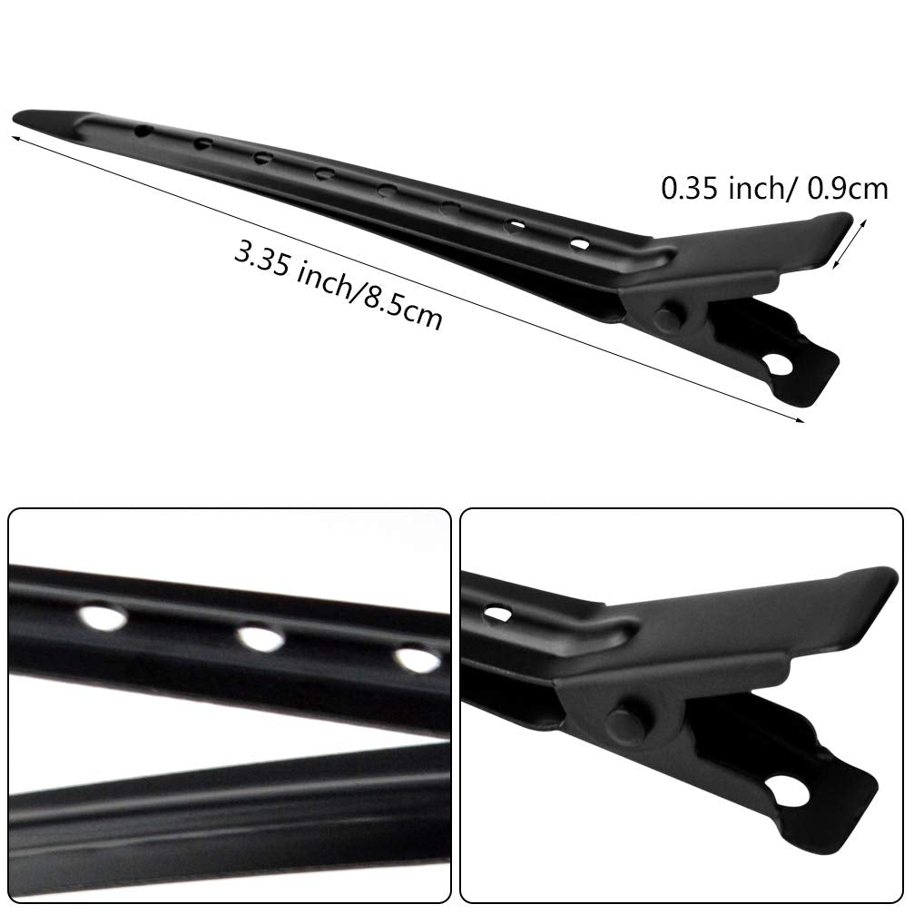 24 Packs Duck Bill Clips, Bantoye 3.35 Inches Rustproof Metal Alligator Curl Clips with Holes for Hair Styling, Hair Coloring, Black