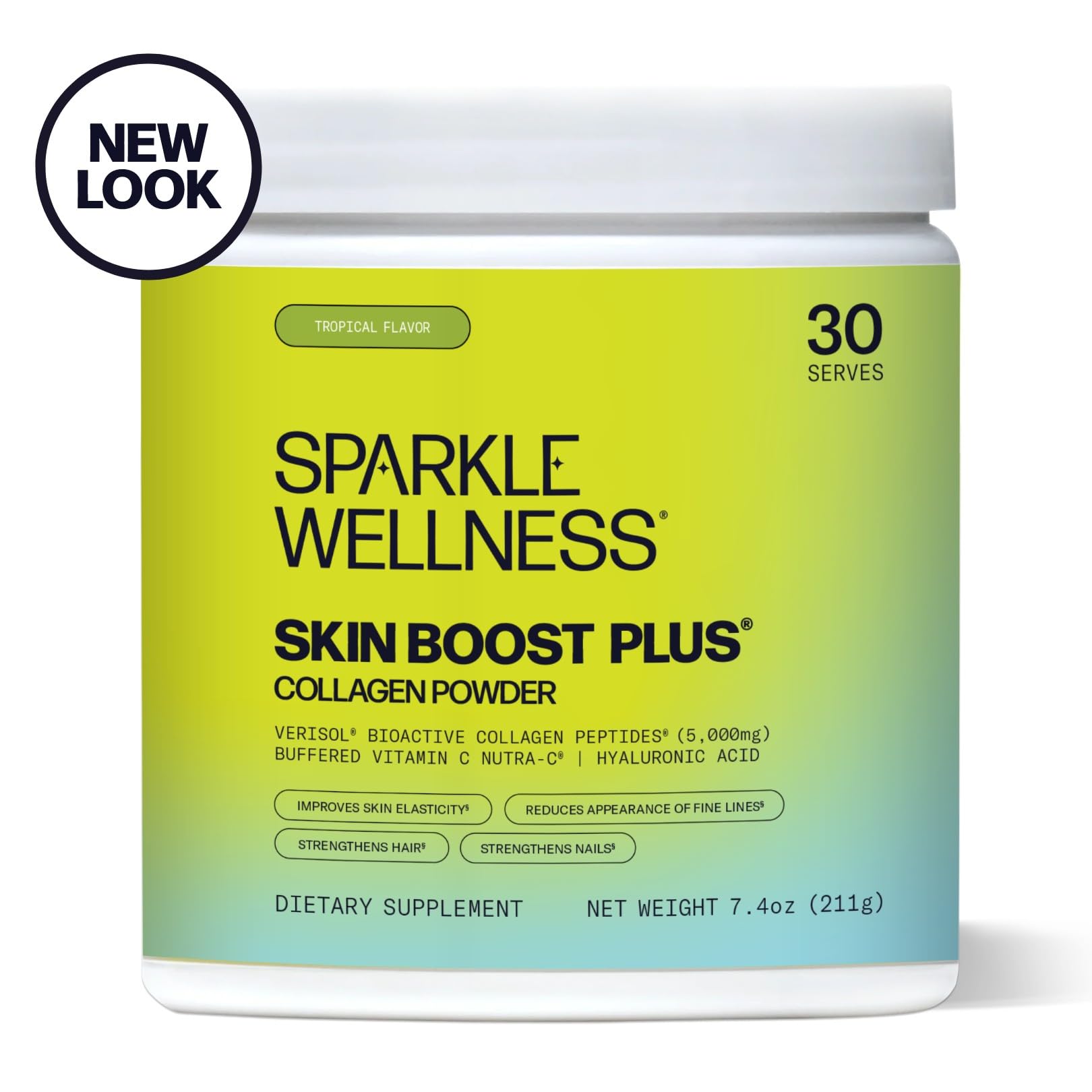 Sparkle Wellness Skin Boost Plus (Tropical) [30-Serves] | Collagen Powder Supplement with VERISOL Bioactive Hydrolyzed Collagen Peptides, Vitamin C & Hyaluronic Acid