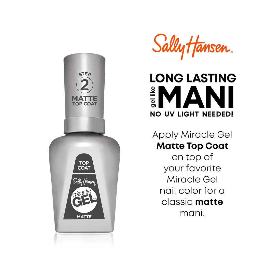 Sally Hansen Miracle Gel, Matte Top Coat, 0.5 Fluid Ounce