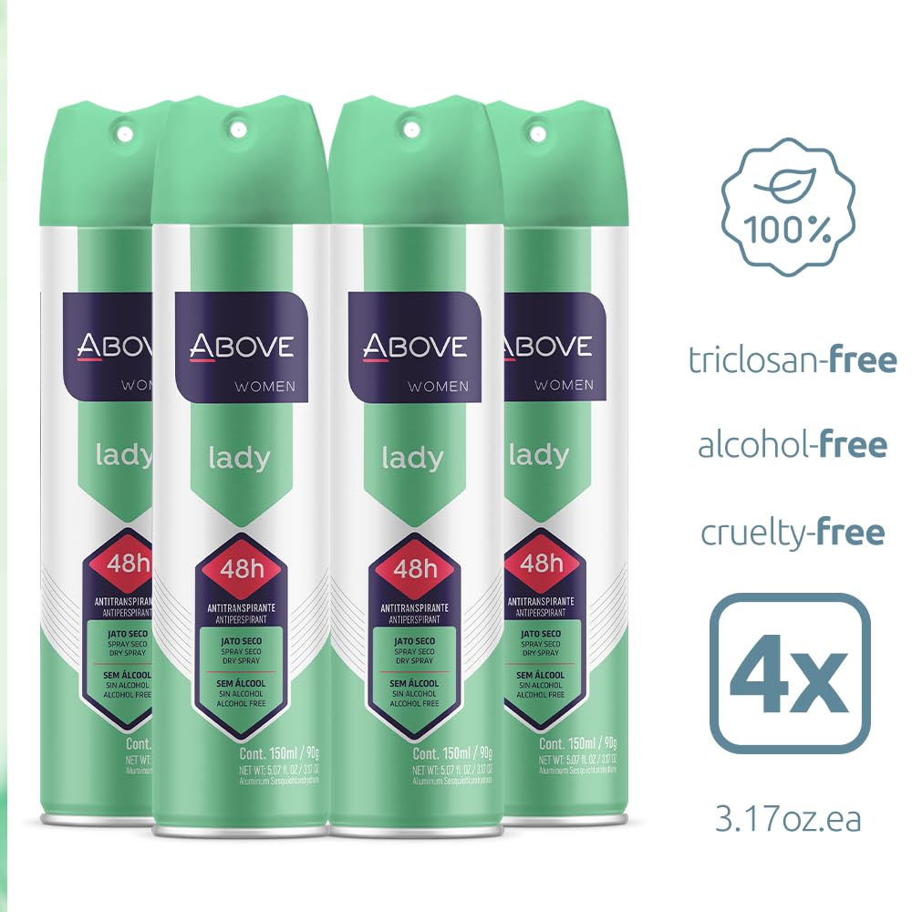 ABOVE 48 Hours Antiperspirant Deodorant Set - Dry Spray for Women - Protects Against Sweat and Body Odor - Leaves No White Marks - Delicate Scent - Cruelty and Alcohol Free - Lady - 4 pc