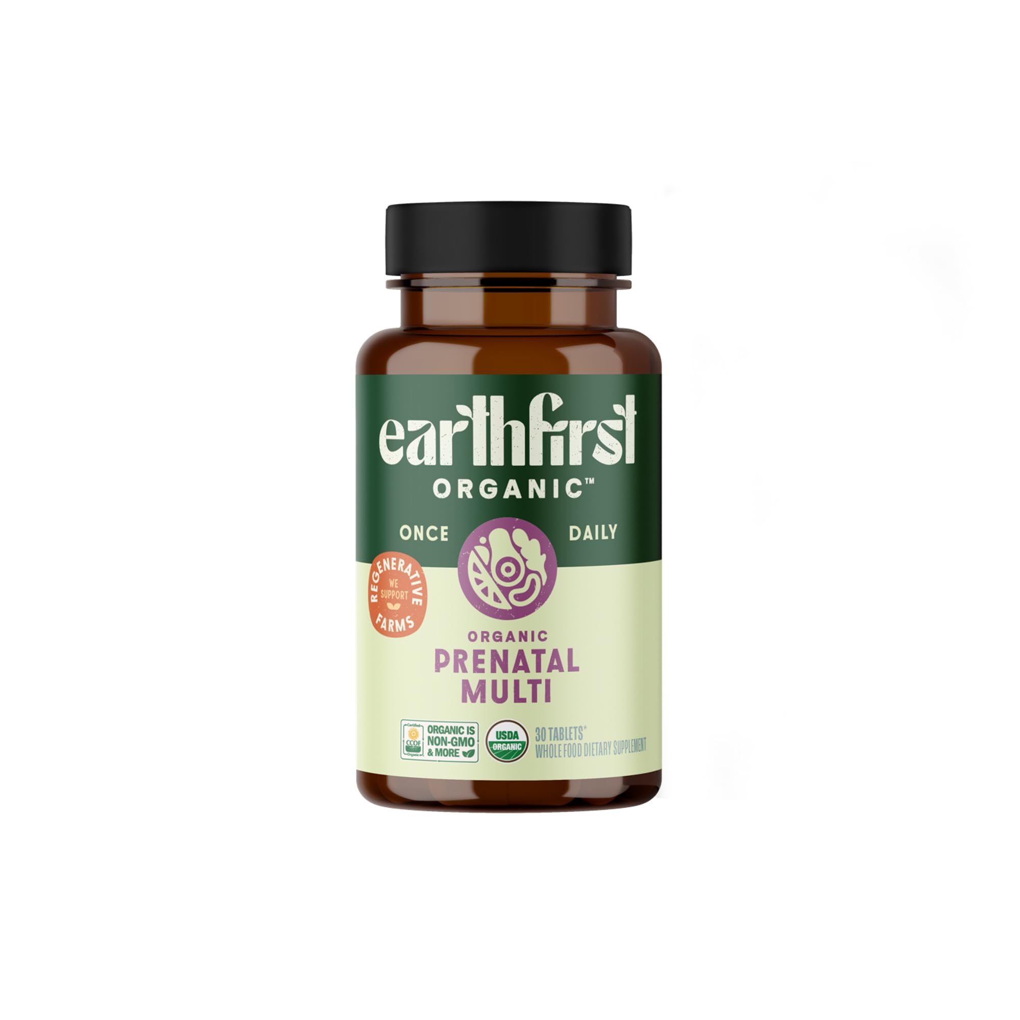 EarthFirst Organic Prenatal Multi Once Daily, Prenatal Vitamins for Women for Conception, Pregnancy, Postpartum & Breastfeeding, 30 Count