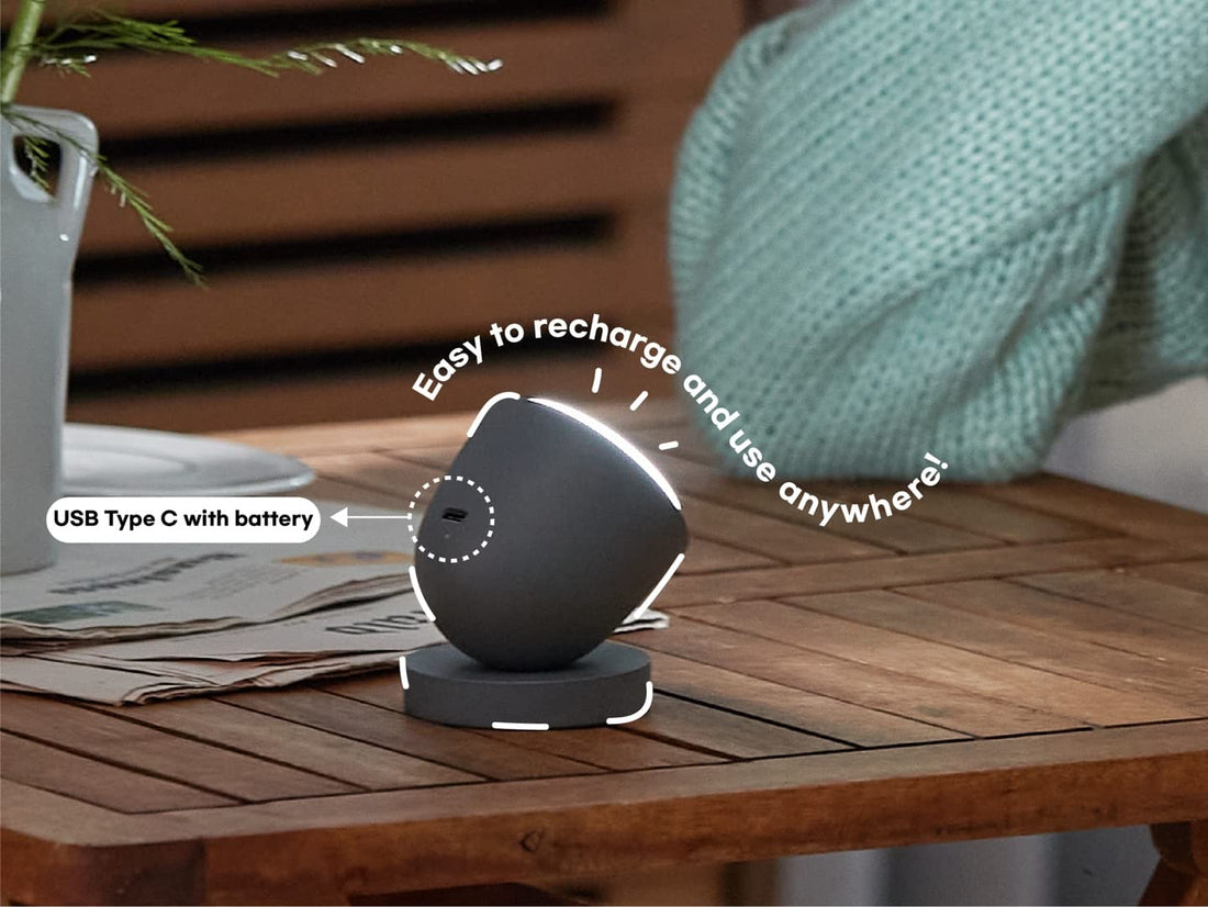 Olly Light Therapy Lamp - UV-Free LED Sunlight Lamp with 140g Compact Size, Rechargeable, 2step Brightness Mode, 25minutes Automatic Timer - Daily Sunlight to Sleep Well (Solid Gray)