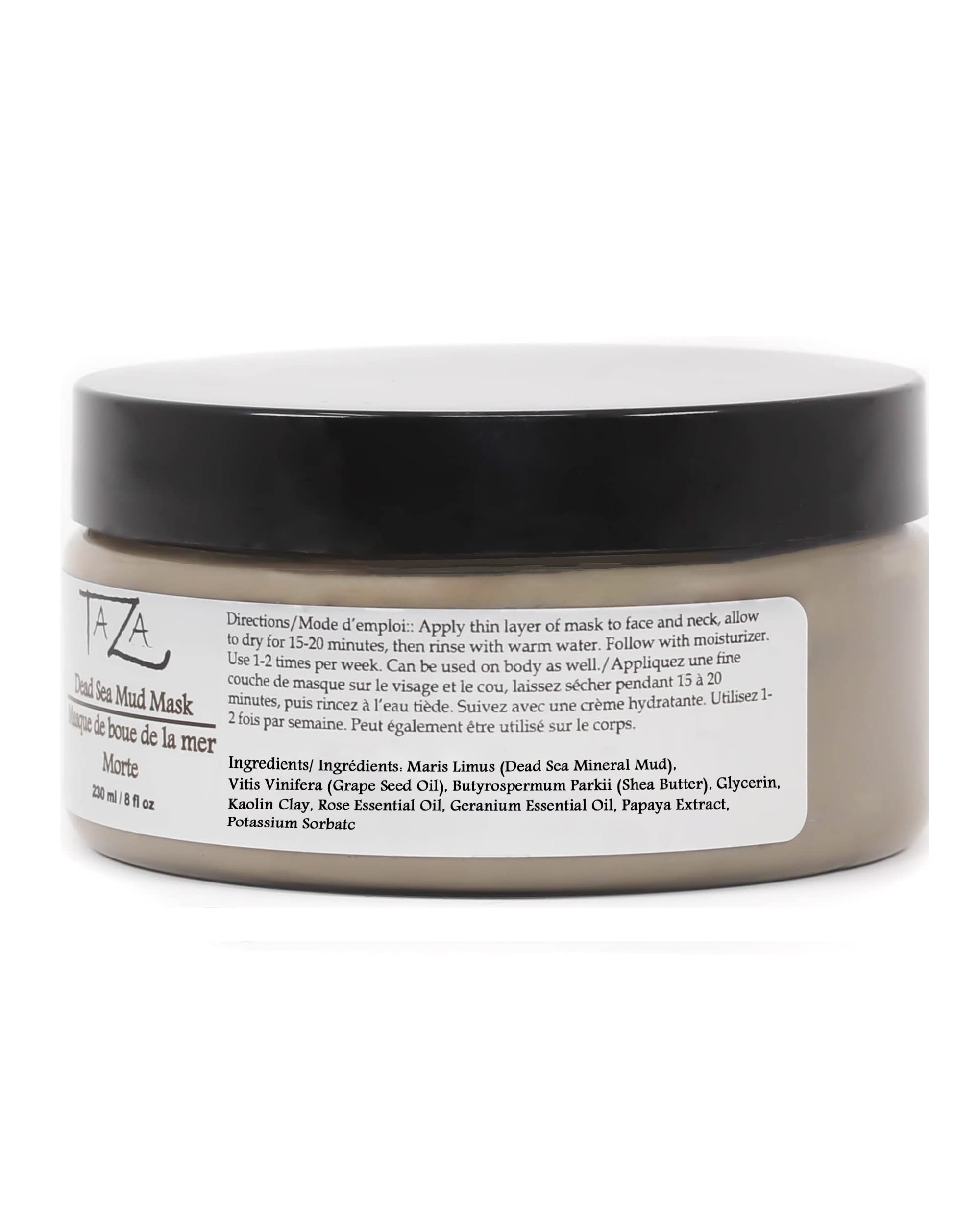 Premium Taza Natural Dead Sea Mud Mask, 8 fl oz â™¦ Bright and Radiant Facial Skin â™¦ With: Dead Sea Mud, Shea Butter, Grapeseed Oil, Vitamin E, Glycerin, Papaya Extract