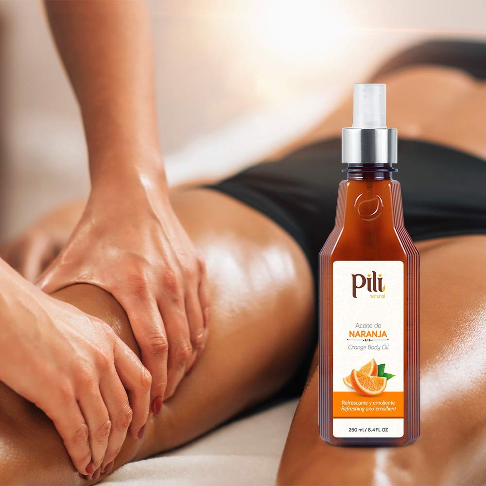 Pili Natural Orange Oil - Skin Tonic and Moisturizing Body Oil - Massage Oil. Prevents Cellulite, Stretch Marks, Firms & Tightens Skin. 8.4 fl oz.