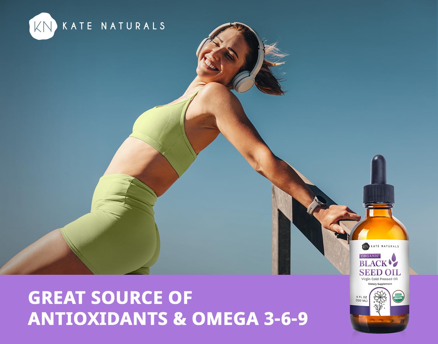 Kate Naturals Black Seed Oil Liquid. Antioxidant Supplement for Immune Support and Digestion (4oz, Organic, Virgin, Cold Pressed, Non-GMO) Pure Blackseed Cumin Oil for Hair and Skin