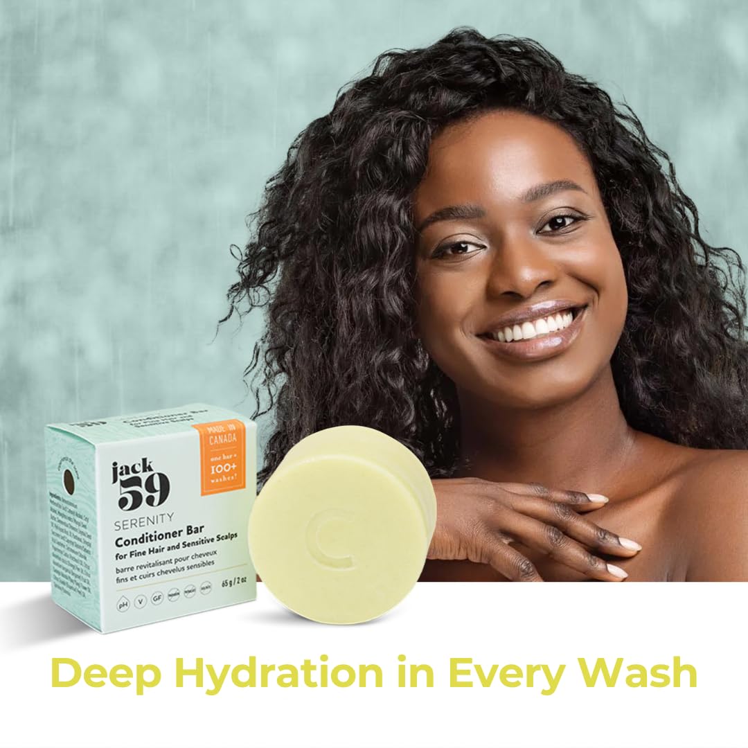 Jack59 Conditioner Bar for Fine Hair and Sensitive Skin – Serenity – with Patchouli,Vegan,pH Balanced,Gluten Free,Cruelty Free,Sulphate Free,No Parabens,Colour Safe,100+ Washes,2 oz,Light Green