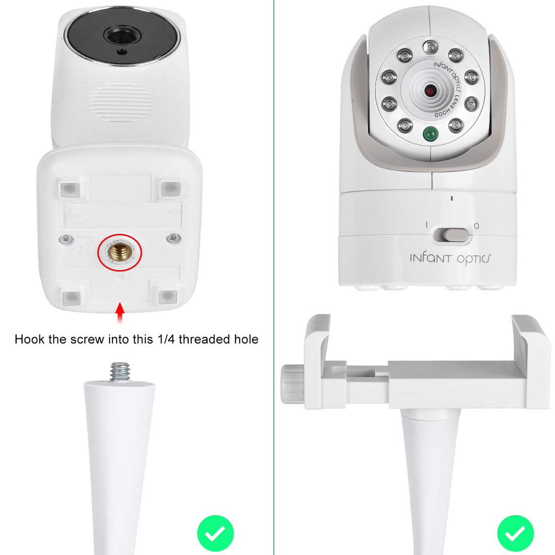 Baby Monitor Mount Camera Shelf Compatible with Infant Optics DXR 8 & DXR-8 Pro and Most Other Baby Monitors,Universal Baby Camera Holder,Attaches to Crib Cot Shelves or Furniture (White)