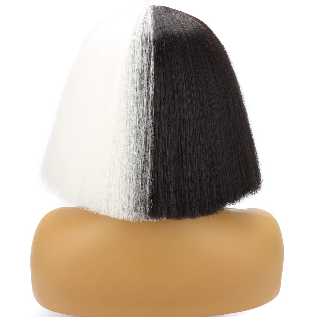 WeKen Halloween Wig Women Short Bob Kinky Straight Full Bangs Synthetic Black and White by WeKen