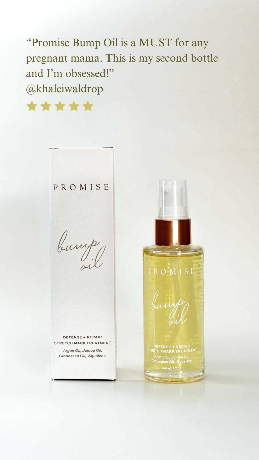 Promise Stretch Mark Prevention Bump Oil, Defense + Repair, Clean Pregnancy Skincare, Non-Toxic, Pregnancy Belly Oil, Vegan, Fast Drying