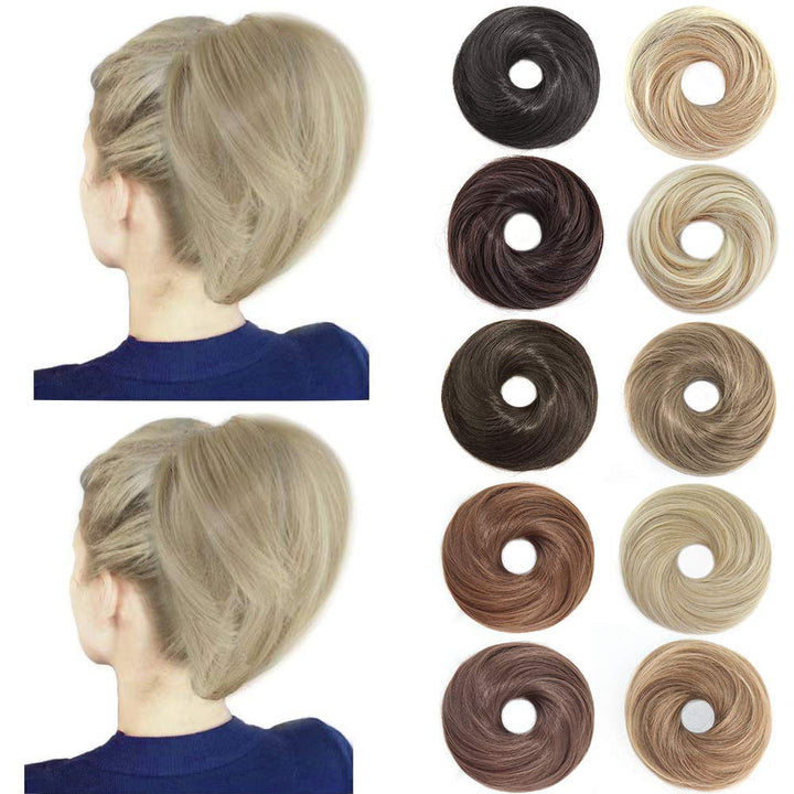 AQINBEL Tousled Synthetic Hairpiece Scrunchies Straight Elastic Updo Scrunchy Bun For Women