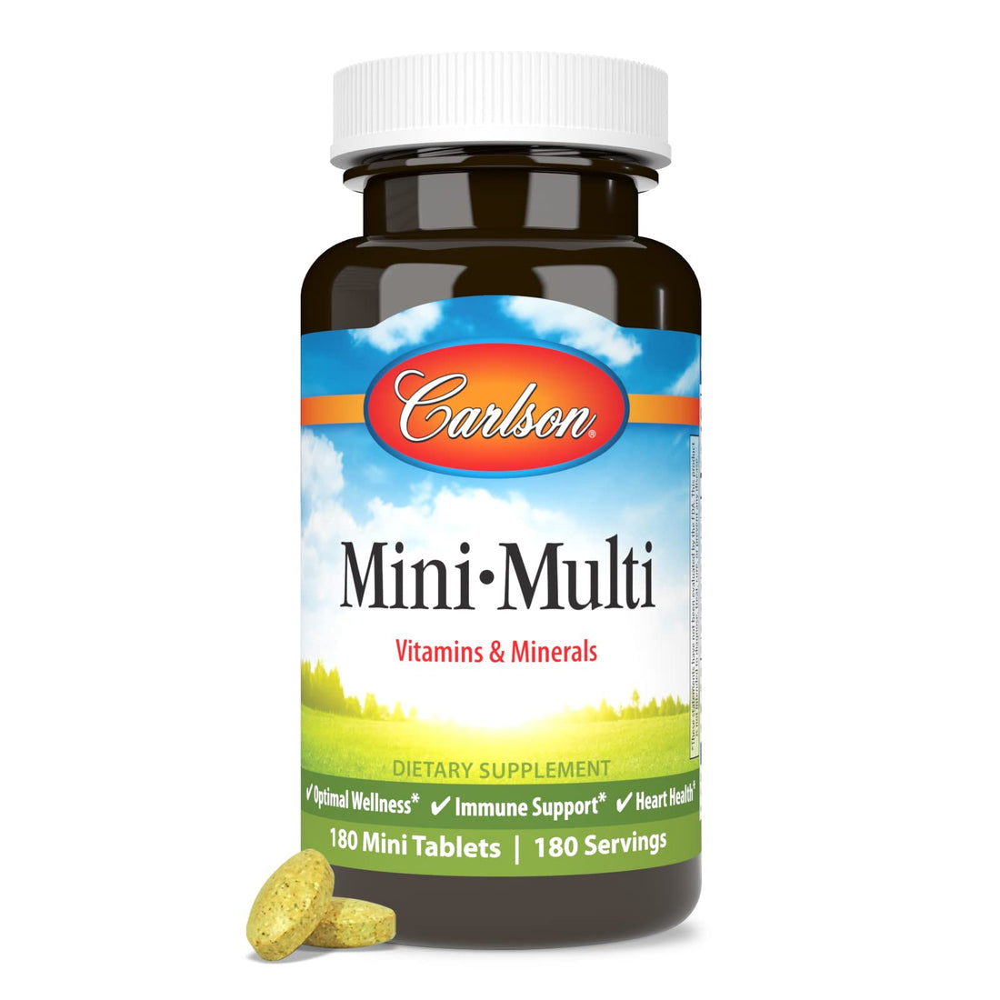Carlson - Mini-Multi, Small Multivitamin Tablets, Vitamins & Minerals, Immune Support & Heart Health, Optimal Wellness, Mini Multivitamins, Multivitamin Mini Tabs, Easy to Swallow, 180 Mini Tablets