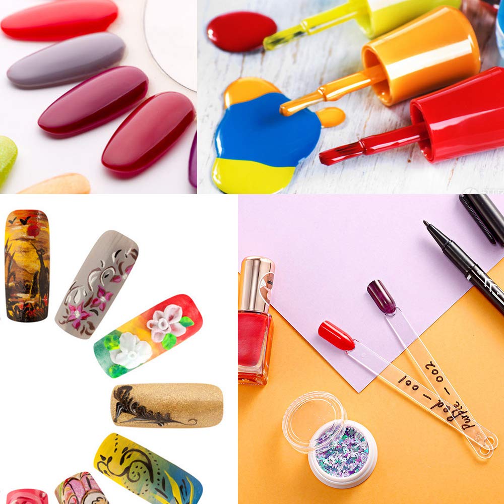 150 Pcs Clear Nail Swatch Sticks with Ring, Fan Shape Nail Art Tips, False Nail Sample Sticks, Nail Practice Color Display, Transparent Board