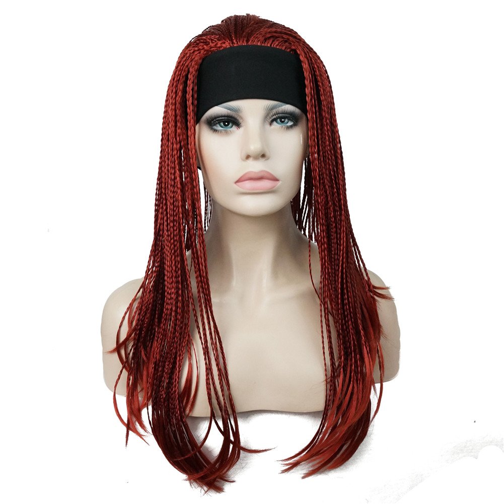 #137: Aimole Long Braiding Crochet Hair Fully Hand Tied Twist Braided With Headband Half Wig(137-Red)