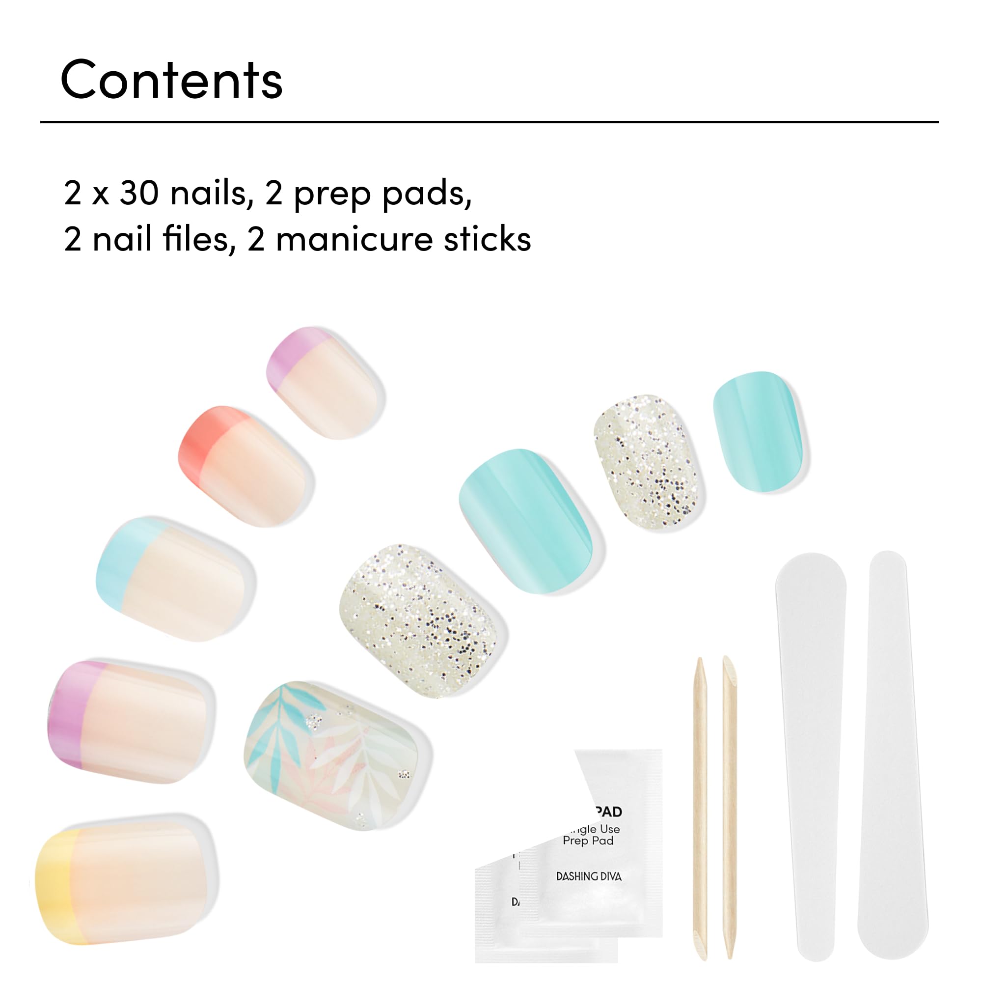 Dashing Diva Magic Press Nail Bundle - On An Island Collection - Square Press On Nails - Eternal Youth & Stay Palm - Long Lasting Gel - Lasts Up to 7 Days - 2 Sets