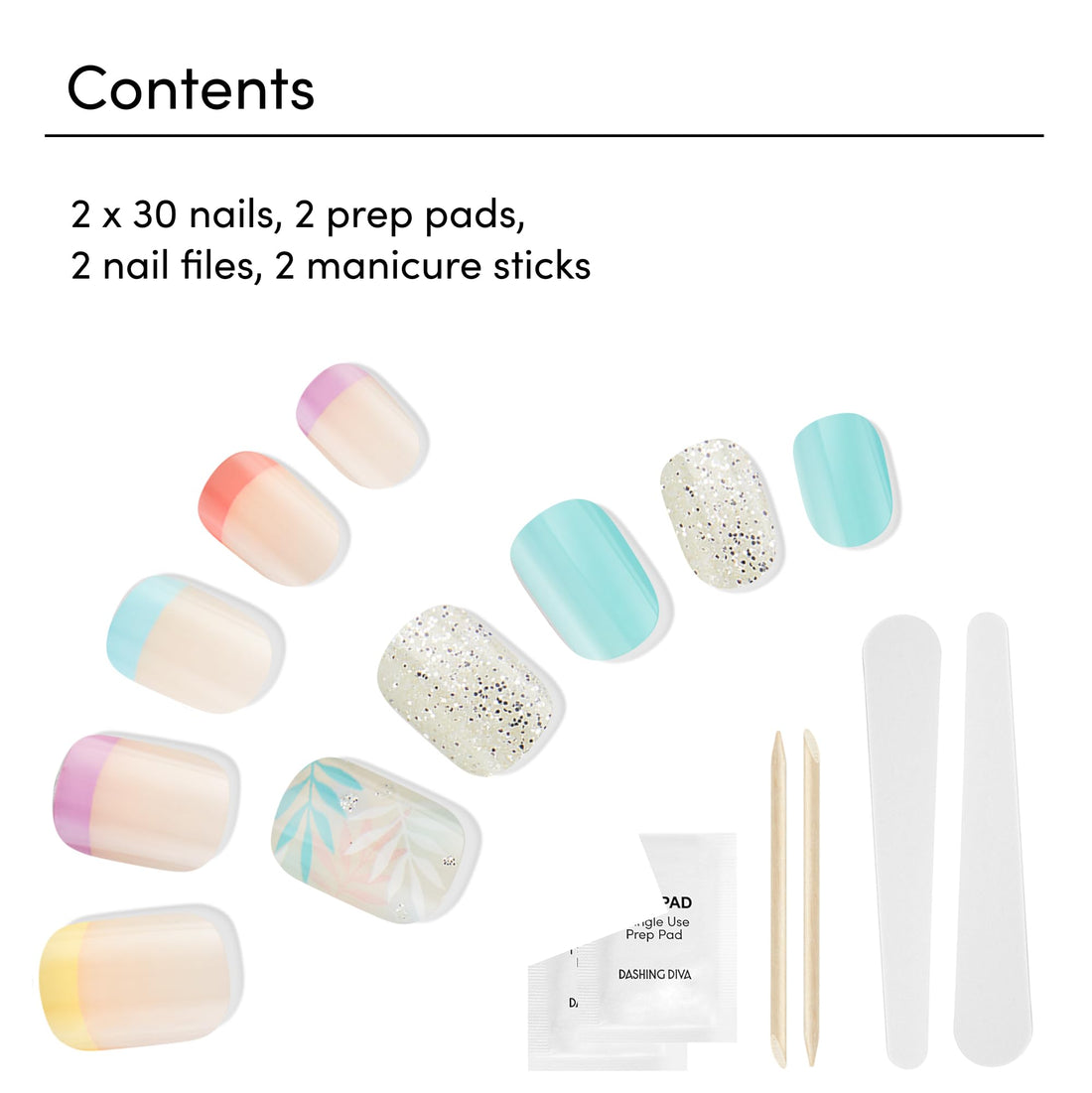 Dashing Diva Magic Press Nail Bundle - On An Island Collection - Square Press On Nails - Eternal Youth & Stay Palm - Long Lasting Gel - Lasts Up to 7 Days - 2 Sets