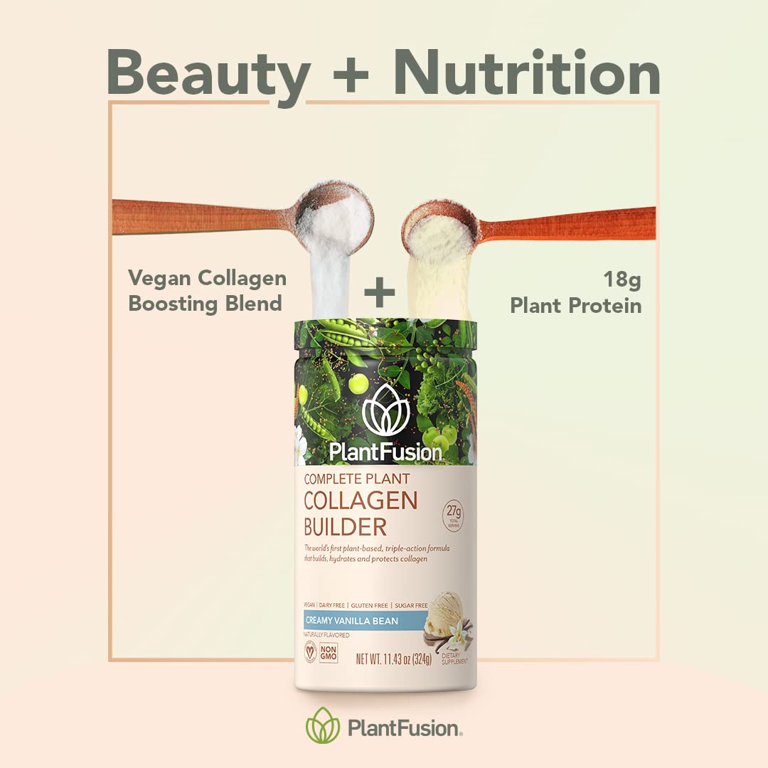PlantFusion Vegan Collagen Powder - Plant Based Collagen Protein Powder for Muscle & Joints, Hair, Skin & Nails - Keto, Gluten Free, Soy Free, Non-Dairy, No Sugar, Non-GMO - Vanilla 11.43 oz