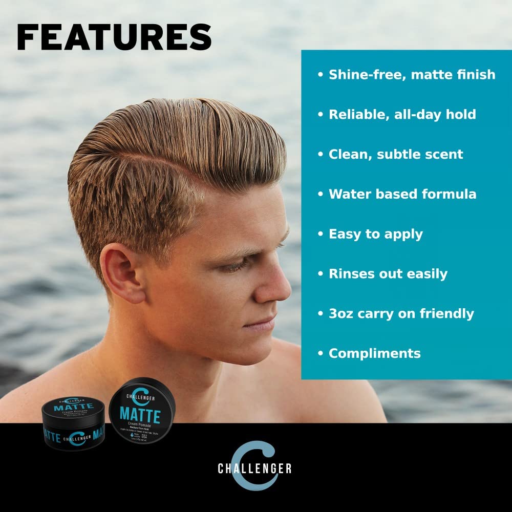 Combo Pack - 1.5OZ And 3OZ Matte Styling Cream - Medium Firm Hold - Best Men's Styling Cream Pomade - Challenger Blue - Water Based, Clean & Subtle Scent. Men's Hair Wax, Fiber, Clay, Paste All In One