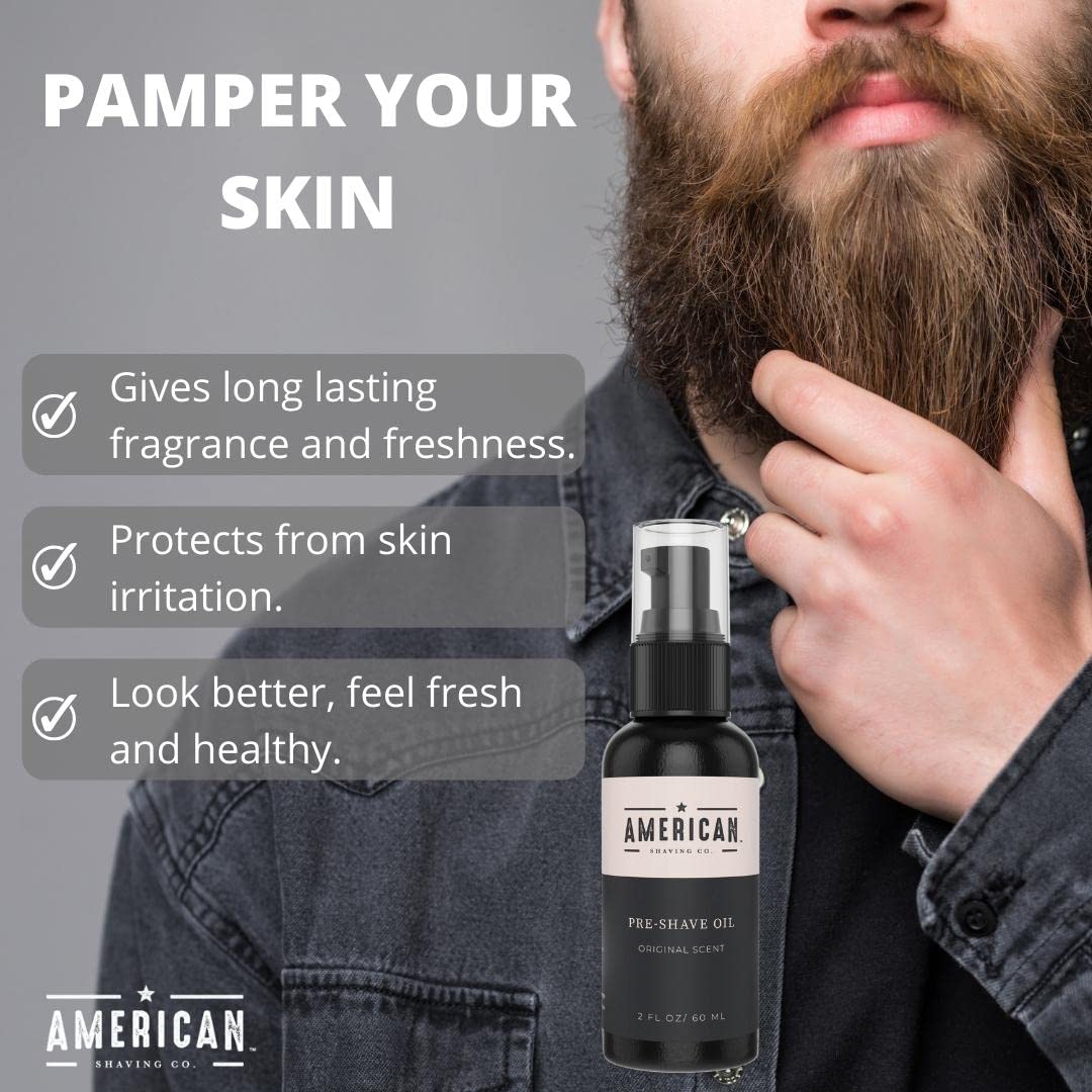 Pre-Shave Oil for Effortless, Smooth & Irritation-free Shave, For Men’s Skin Care Natural Handcrafted Blend Argan & Jojoba Oil, Protects Razor Burn, Premium Pre-Shave Oil by American Shaving Co - 2 Oz