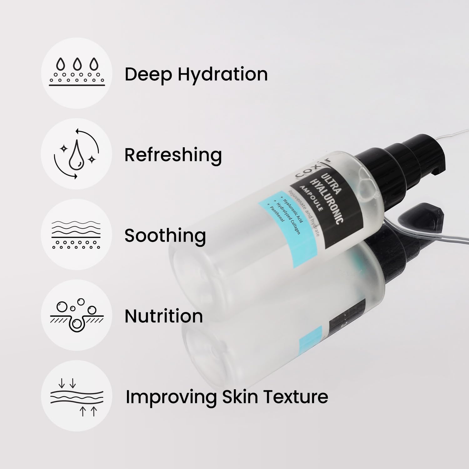 COXIR Ultra Hyaluronic Ampoule 50Ml(1.69 Fl.Oz.)|40% Of Hyaluronic Acid,Collagen,Cica,Vitamin B5,| Pure Hyaluronate|No Fragrances,No Paraben,Cruelty Free|Deep Hydration For Dehydrated Skin