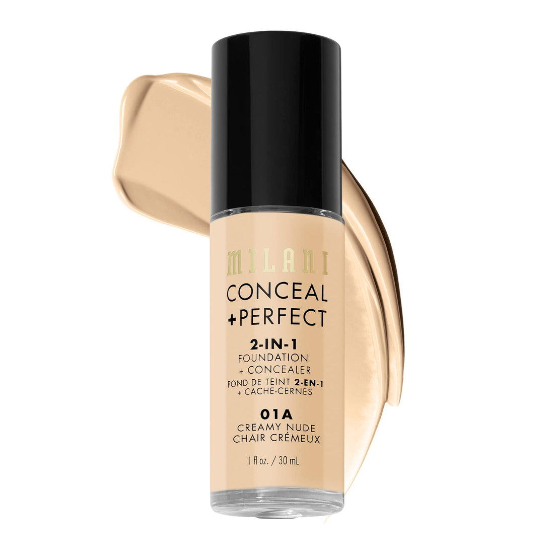 Milani Conceal + Perfect 2-in-1 Foundation + Concealer for a Flawless Complexion, Under Eye Corrector, Cover Redness and Imperfections, Waterproof and Sweatproof - Creamy Nude