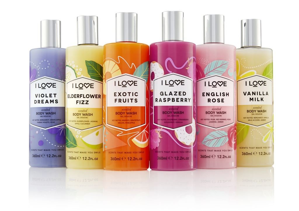 I LOVE Glazed Raspberry Scented Body Wash - Moisturizing Body Wash and Foaming Bubble Bath - Raspberry, Strawberry, and Vanilla Fragrance - 11.8 oz