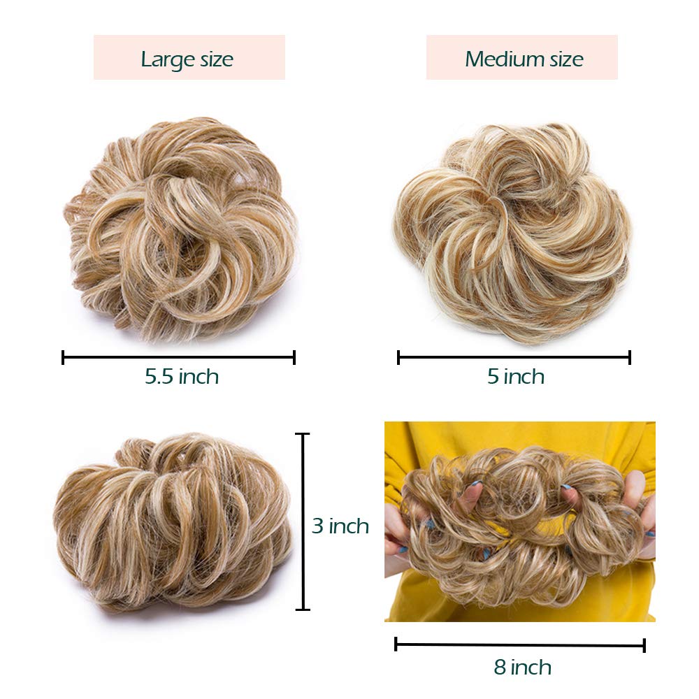 Hairro Messy Hair Bun Synthetic Scrunchy Donut Wavy Updo Elastic Scrunchie Thick Full Wedding Hair Pieces Bridal Hairpiece Easy Bun Updos for Women Kids 1pcs 40g Dark Gray